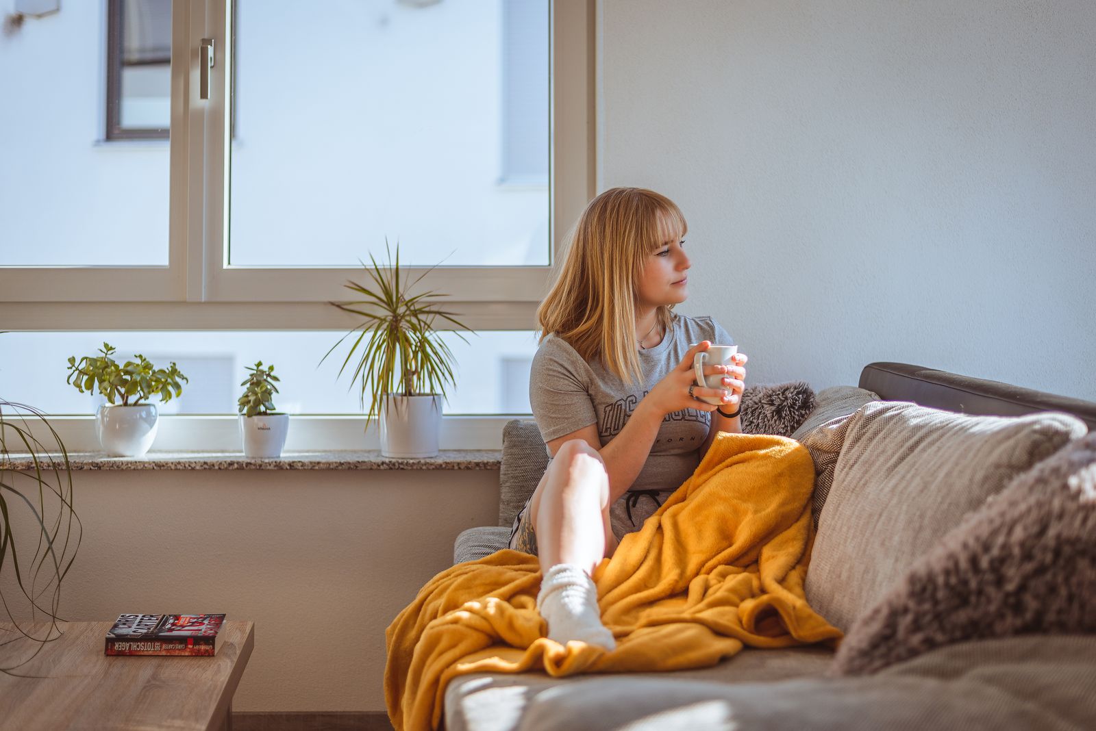 Patient relaxing at home after an online consultation